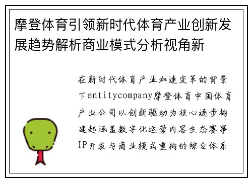 摩登体育引领新时代体育产业创新发展趋势解析商业模式分析视角新